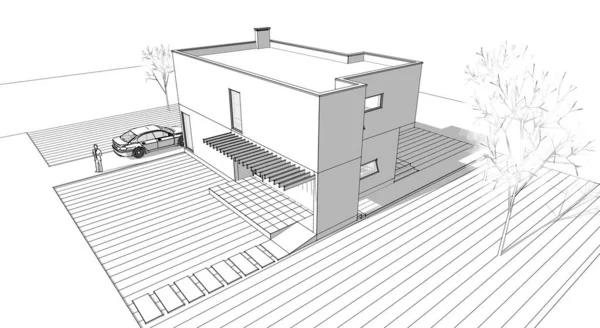 Абстрактний Кубічний Будинок Рендеринг — стокове фото