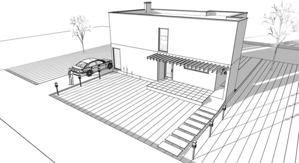추상적 세제곱 하우스 렌더링 — 스톡 사진
