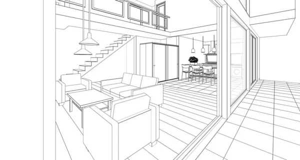 Casa Interno Cucina Soggiorno Illustrazione — Foto Stock