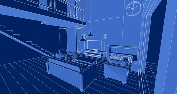 Casa Interior Cocina Sala Estar Ilustración —  Fotos de Stock