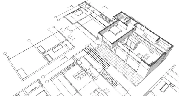 Casa Moderna Plano Ilustração — Fotografia de Stock