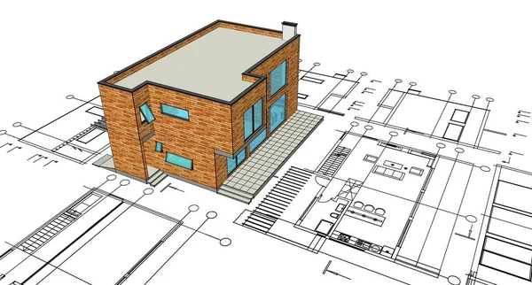 Casa Moderna Plano Ilustração — Fotografia de Stock