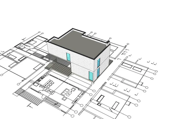 Casa Moderna Plano Ilustração — Fotografia de Stock