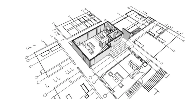 Modern House Plan Illustration — Stock Photo, Image