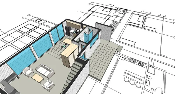 Nowoczesny Dom Plan Ilustracja — Zdjęcie stockowe