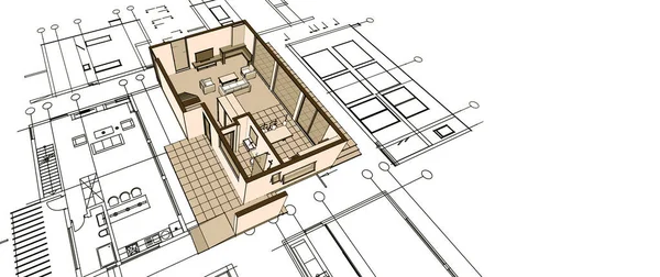 Modern Huis Plan Illustratie — Stockfoto