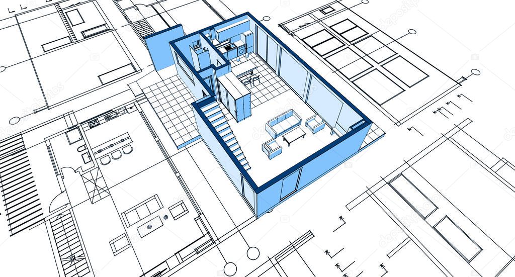 modern house plan 3d illustration