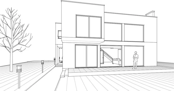 現代の家の計画3Dイラスト — ストックベクタ