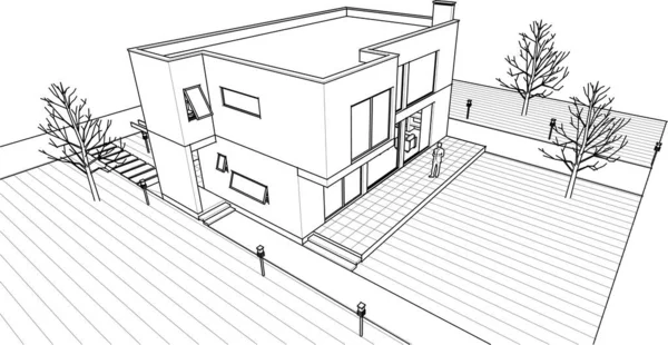 Casa Moderna Plano Ilustração —  Vetores de Stock