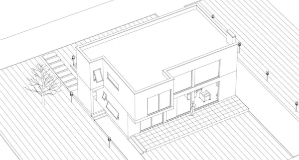 Casa Moderna Plano Ilustração — Vetor de Stock