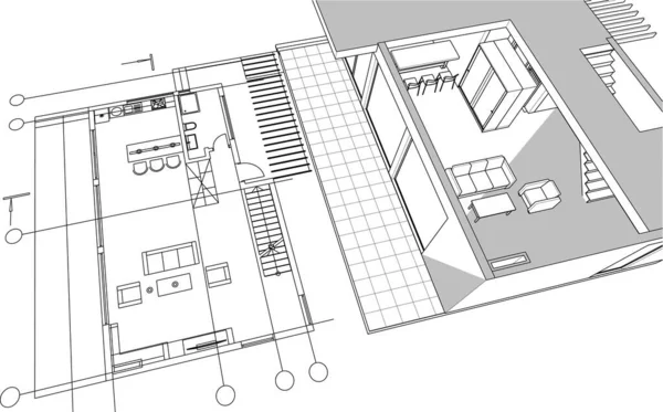 Moderner Hausplan Illustration — Stockvektor