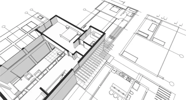現代の家の計画3Dイラスト — ストックベクタ