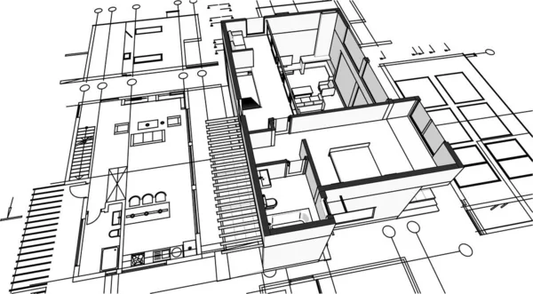 Modern Huis Plan Illustratie — Stockvector