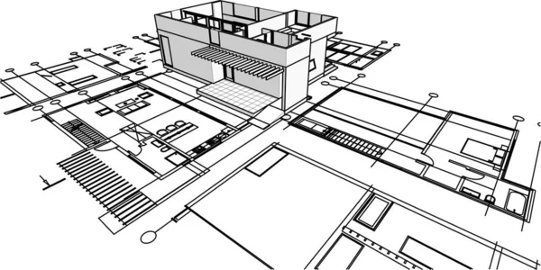 Moderní Dům Plán Ilustrace — Stockový vektor