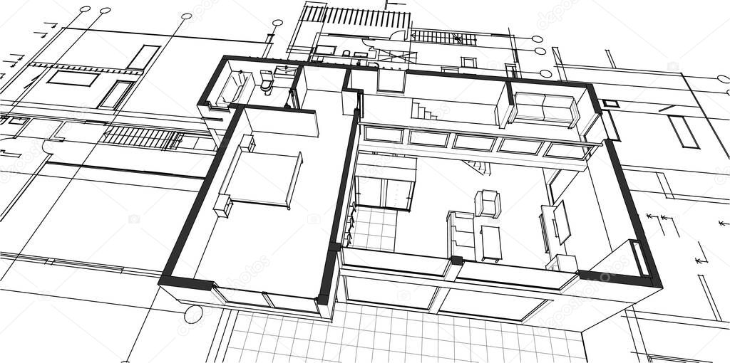 modern house plan 3d illustration