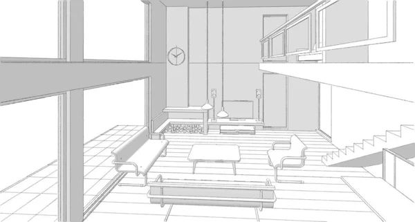 Casa Loft Interior Rendering —  Fotos de Stock