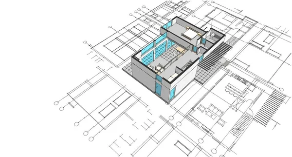 Modernt Hus Plan Illustration — Stockfoto