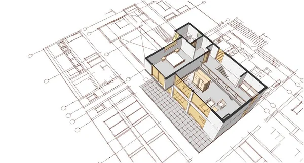 Casa Moderna Plano Ilustração — Fotografia de Stock