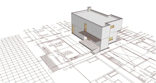 Casa Moderna Plano Ilustração — Fotografia de Stock