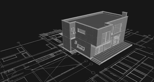 現代の家の計画3Dイラスト — ストック写真