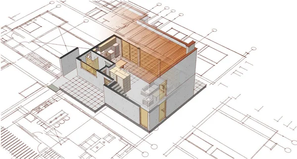 Casa Moderna Plano Ilustração — Fotografia de Stock