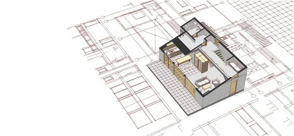 Casa Moderna Plano Ilustração — Fotografia de Stock