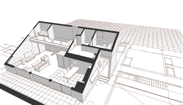 Modern House Plan Illustration — Stock Photo, Image