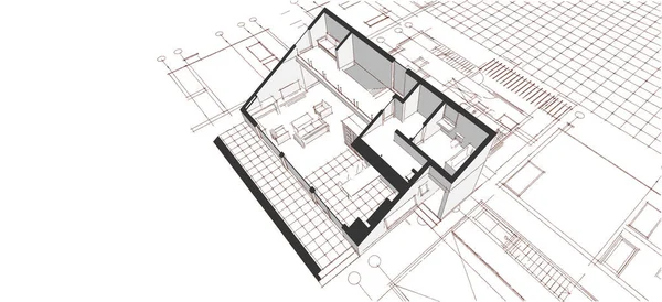 Casa Moderna Plano Ilustração — Fotografia de Stock