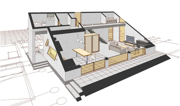 Casa Moderna Plano Ilustração — Fotografia de Stock