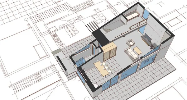 Casa Moderna Plano Ilustração — Fotografia de Stock