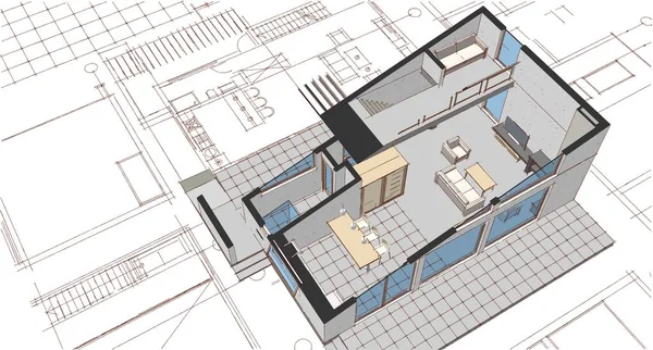 Modernt Hus Plan Illustration — Stockfoto