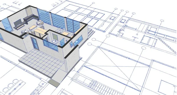 Σύγχρονο Σπίτι Σχέδιο Εικονογράφηση — Φωτογραφία Αρχείου