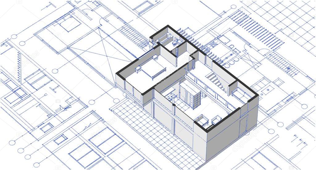 modern house plan 3d illustration