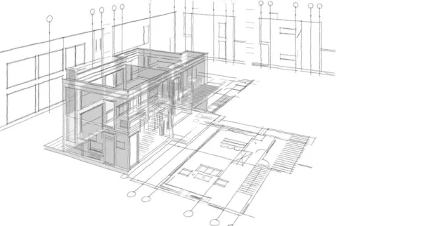 Modern House Architectural Project Sketch Illustration — Stock Photo, Image