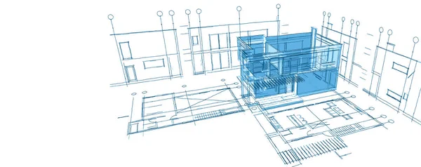 Modern Ház Építészeti Projekt Vázlat Illusztráció — Stock Fotó