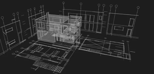 Modern House Architectural Project Sketch Illustration — Stock Photo, Image