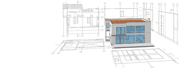 Nowoczesny Dom Projekt Architektoniczny Szkic Ilustracja — Zdjęcie stockowe