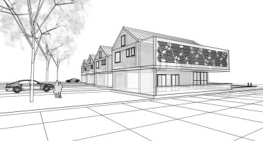 ev geleneksel mimarisi 3d illüstrasyon