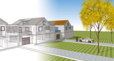 ev geleneksel mimarisi 3d illüstrasyon