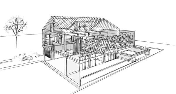 Casa Arquitetura Tradicional Ilustração — Fotografia de Stock