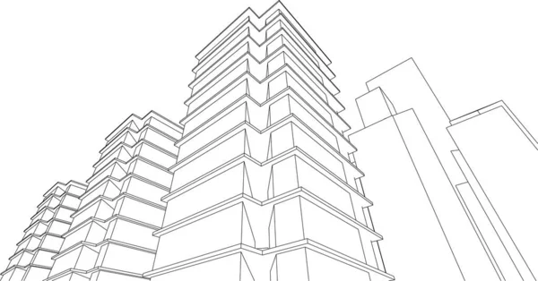 Moderna Cidade Casas Torre Ilustração — Vetor de Stock