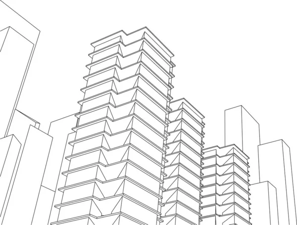 Casas Ciudad Moderna Torre Ilustración — Vector de stock