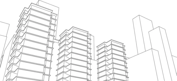 Casas Ciudad Moderna Torre Ilustración — Vector de stock