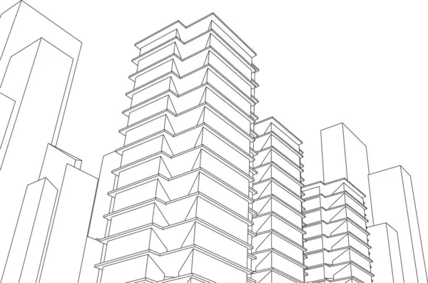 Modern City Houses Tower Illustration — Stock Vector