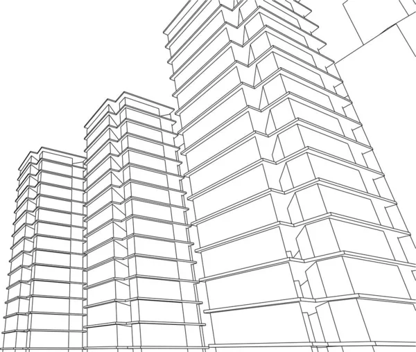 现代城市房屋大楼3D插图 — 图库矢量图片