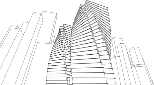 現代都市住宅タワー3Dイラスト — ストックベクタ