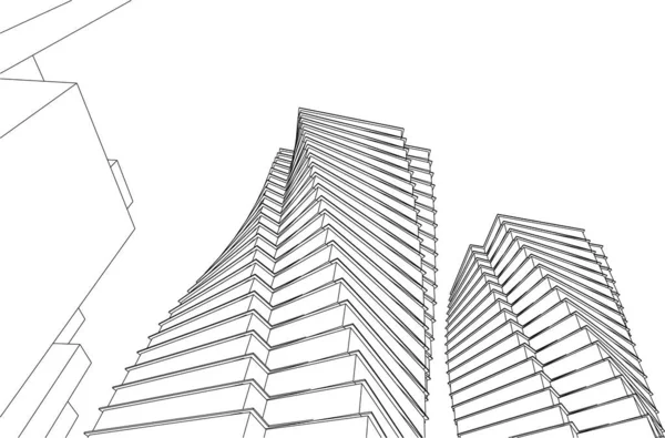 Casas Ciudad Moderna Torre Ilustración — Vector de stock