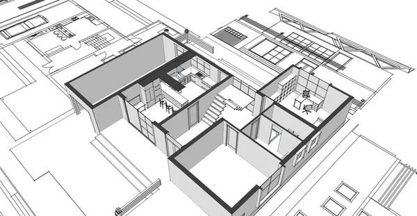 Casa Moderna Proyecto Arquitectónico Bosquejo Ilustración —  Fotos de Stock