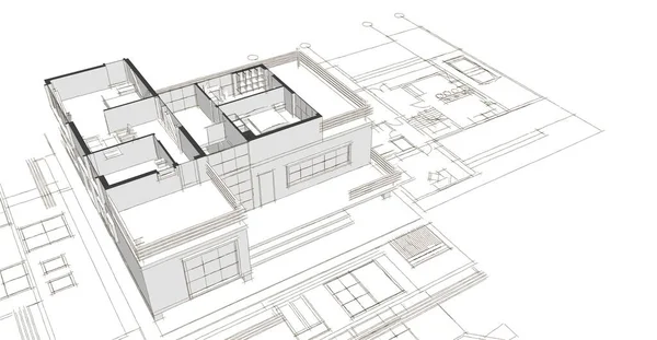 Casa Moderna Projeto Arquitetônico Esboço Ilustração — Fotografia de Stock