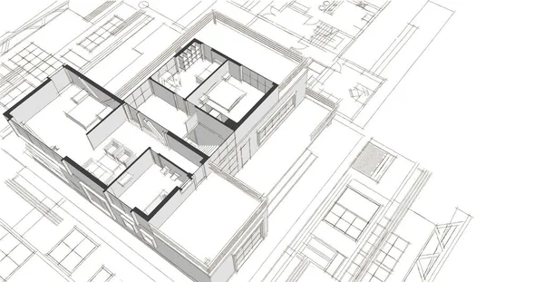 modern house architectural project sketch 3d illustration